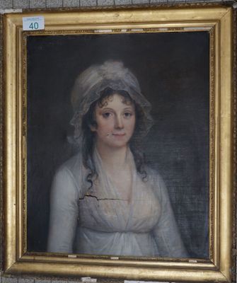 portrait of a lady in a white dress and bonnet