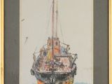 une image d'un tableau représentant un bateau dans l'eau