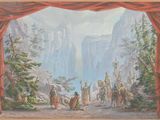 tableau représentant un paysage de montagne avec un homme et une femme à cheval