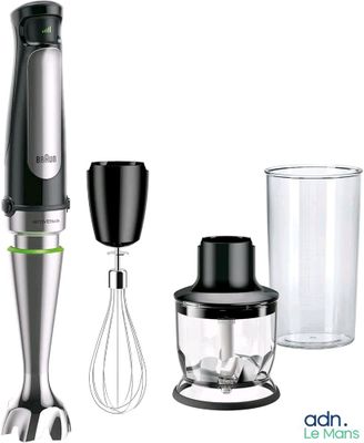 a blender and a glass with a whisk inside of it