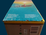 a box with a picture of a boat in the water