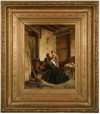 une image représentant un tableau où l'on voit une femme et un enfant dans une pièce