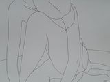 a drawing of a woman sitting on the ground