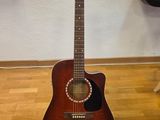 guitar on a stand in front of a wall with a guitar on top of it