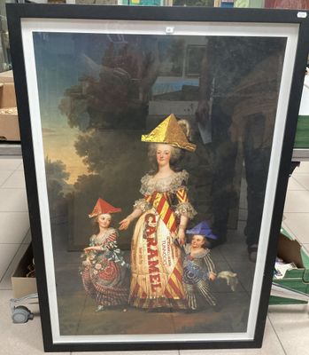 tableau représentant une femme et deux enfants vêtus de costumes d'apparat