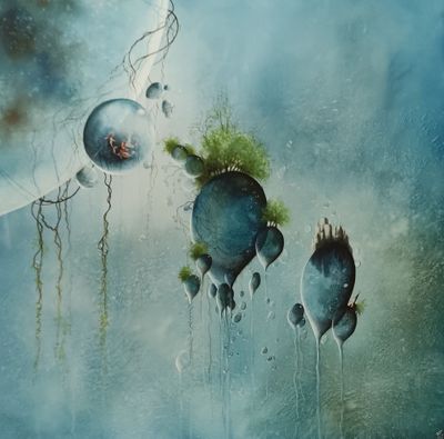 Nicolas PIZY, D'autres mondes, Aquarelle sur toile. 80 x 80 …