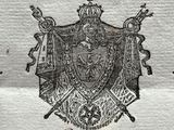 a close up of a piece of paper with a drawing of a coat of arms on it
