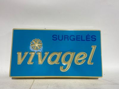 blue and gold sign with the word vivagel on it