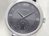 chopardo men ' s watch with black leather strap and silver dial