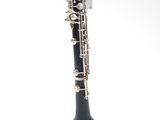 a close up of a clarinet on a white background