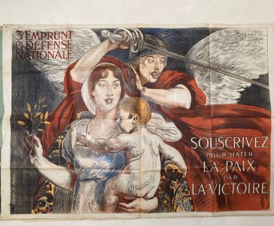 tableau représentant une femme tenant un bébé dans ses bras et un homme tenant une épée