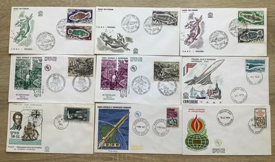 a lot of stamps on a table with stamps on them