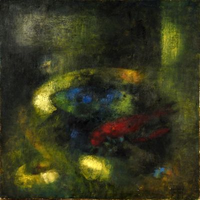 a painting of a painting of flowers in a vase on a table