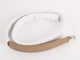 leather dog leash in white and tan with a metal hook