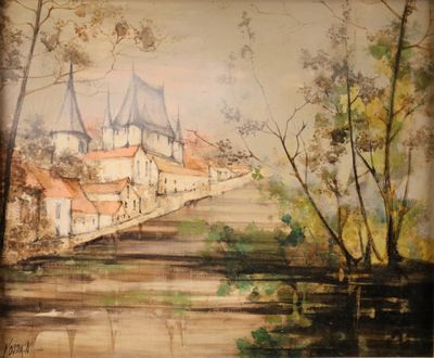 Jeannine KOSTIA BLANCHETEAU (1928-2012) "au bord de l'eau".