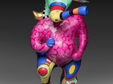 a statue of a colorful bird with spikes on its head