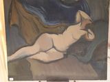 une peinture représentant une femme nue allongée sur un lit