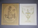 two books with drawings of vases on them sitting on a table