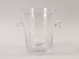 clear glass vase with handles and handles on a white background