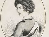 an old black and white drawing of a woman in a dress