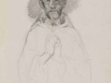 un dessin représentant un homme vêtu d'une cape et d'un chapeau