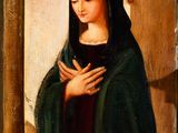 an image of a painting of a woman in a green cloak