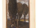 an image of a drawing of a person sitting under a tree