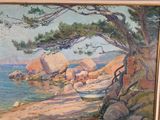 a picture of a painting of a boat on the water