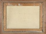 an old picture frame with a piece of paper taped to it