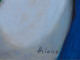 a painting of a white vase with a green flower in it
