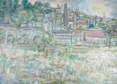 G. NADAL (XXe), "Usine au bord du fleuve", huile sur panneau…