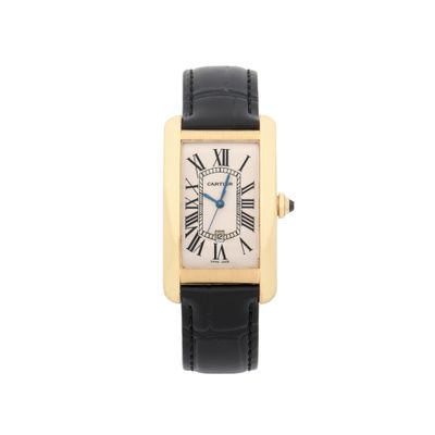 Montre Cartier Tank en or jaune 18 carats avec bracelet en cuir noir