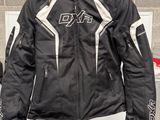 the jacket is black and white and has a logo on it