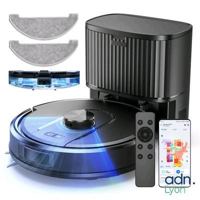 une image d'un aspirateur robotisé avec une télécommande