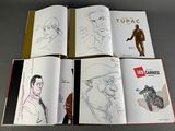 several pages of a book with a drawing of a man in a hat