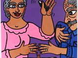 un tableau représentant un homme et une femme en train de jouer aux échecs