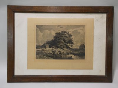an old black and white photo of a tree in a field