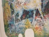 a picture of a painting of a white horse in a field