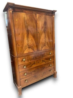 Armoire pantalonnière deux corps en noyer et placage de ronc…
