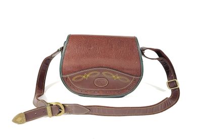 SOCO sac besace en cuir brun imitation lézard et cuir lisse,…