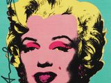 a painting of a woman ' s face with pink lipstick on a green background