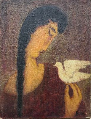 Fernand ELIE (1906-1992) Jeune femme à la colombe Huile sur …