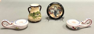 Ensemble comprenant deux lampes à huile en faïence de CLAMEC…