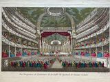 un vieux dessin représentant un grand auditorium rempli de monde