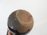 a person holding a black and brown ball in their hand