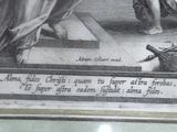 a drawing of a woman kneeling on a step with a sword