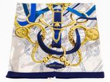 écharpe bleue et blanche ornée d'une boucle dorée et d'un ruban bleu