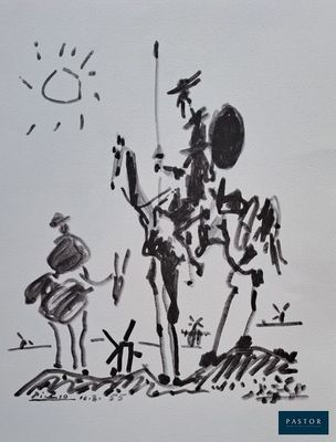 dessin représentant un homme à cheval avec un enfant sur le dos