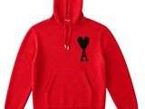 a red hoodie with a black heart on it