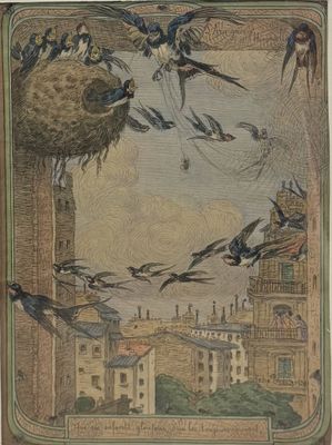 de nombreux oiseaux qui volent autour d'un immeuble